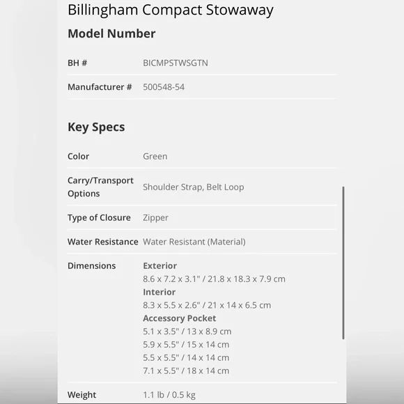 Billingham England Compact Stowaway Camera Green Cognac Brown Leather Handbag - Picture 14 of 15